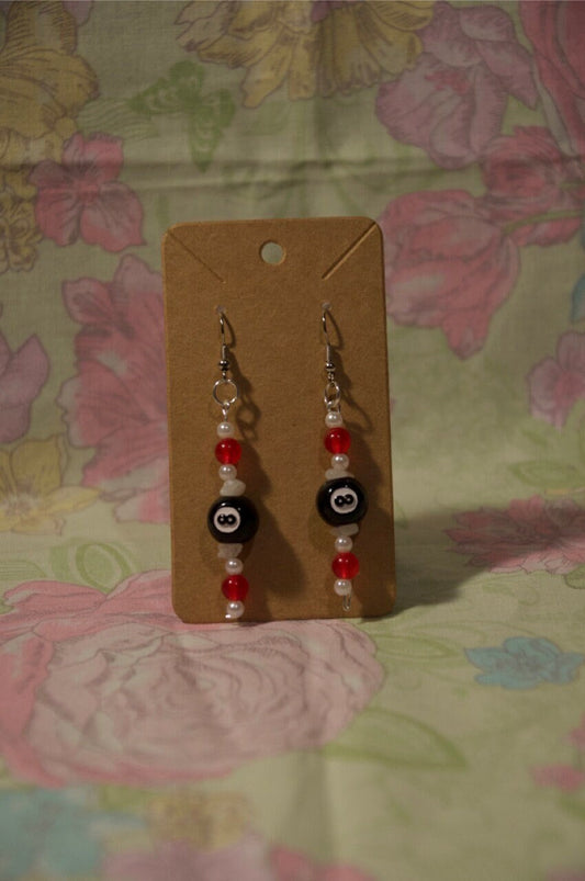 Billiard 8 Ball Red and Black Earrings