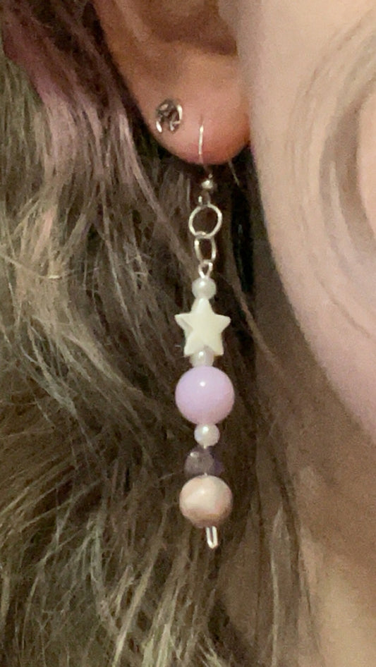 purple and white star earrings