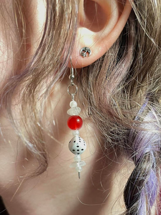 Red and White Dice Earrings