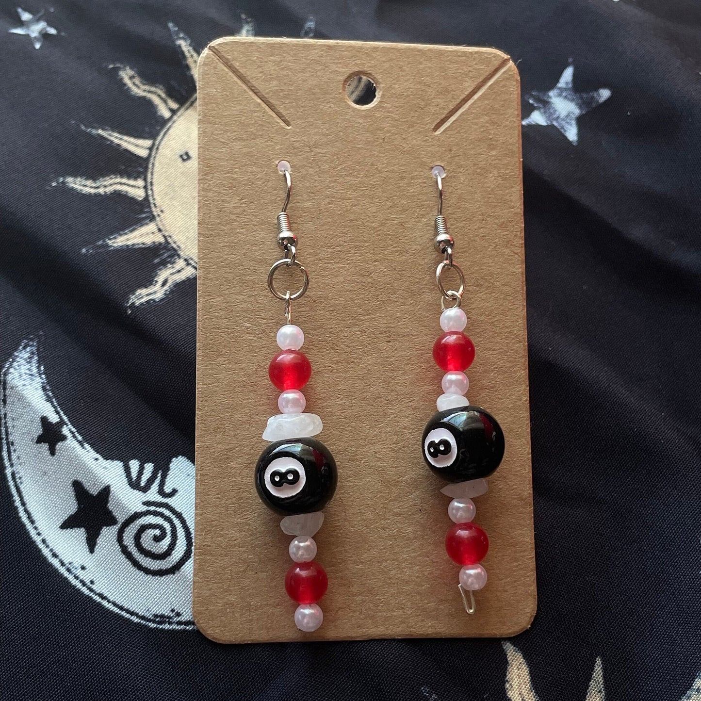 Billiard 8 Ball Red and Black Earrings