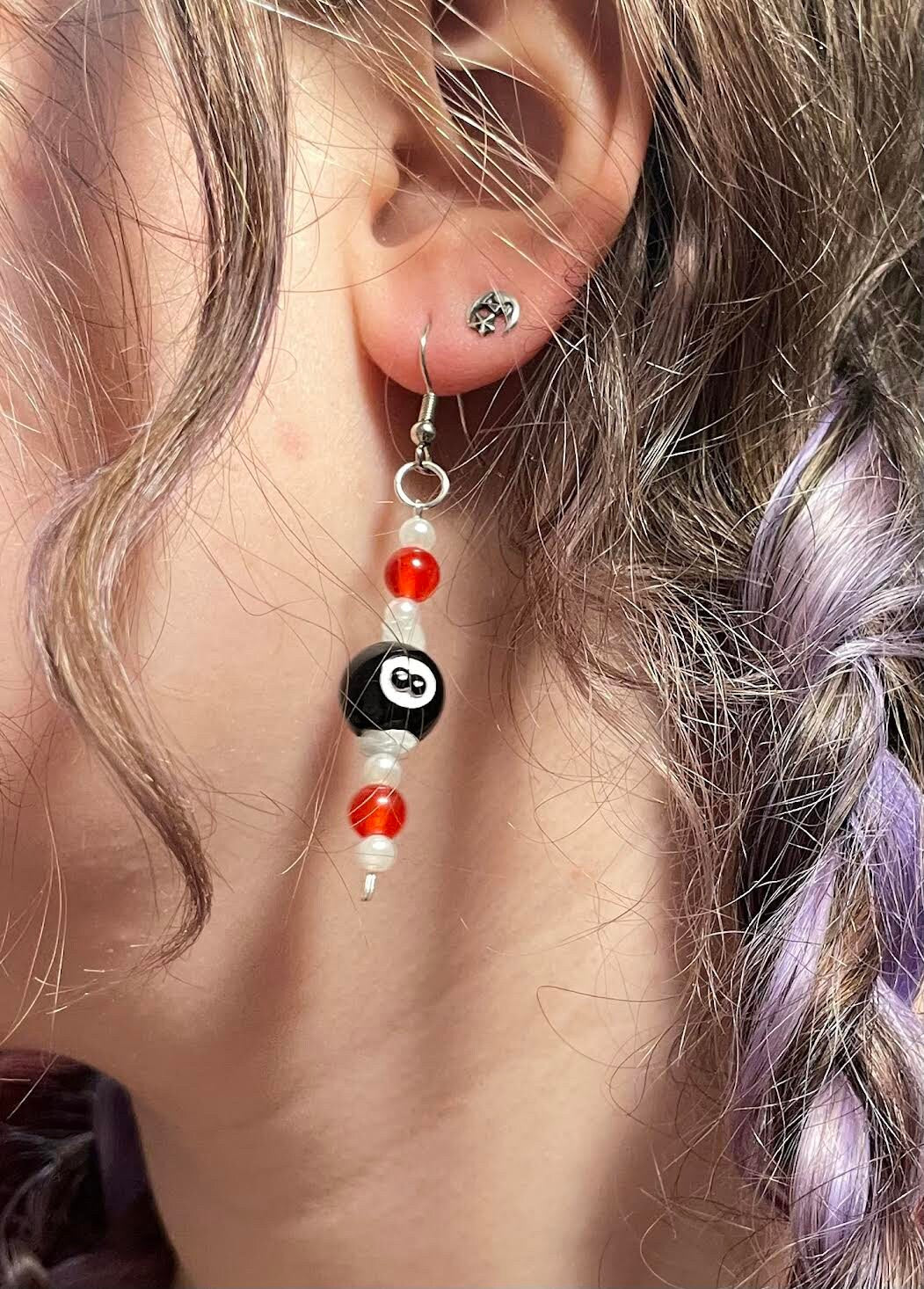Billiard 8 Ball Red and Black Earrings