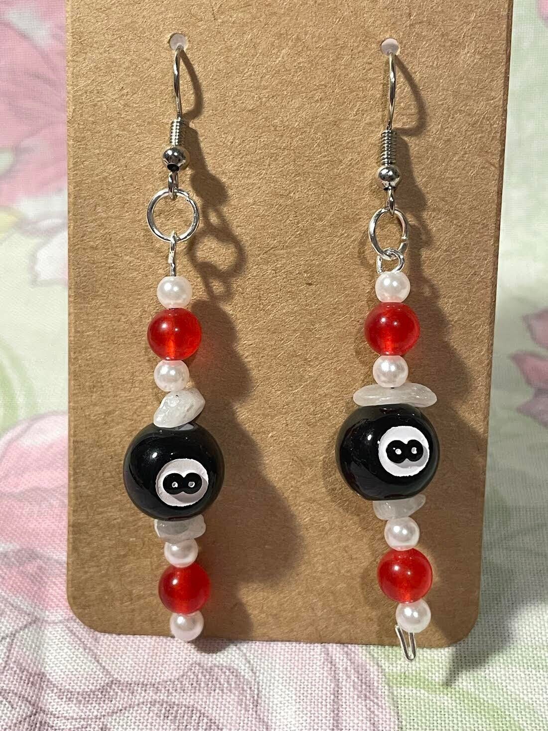 Billiard 8 Ball Red and Black Earrings