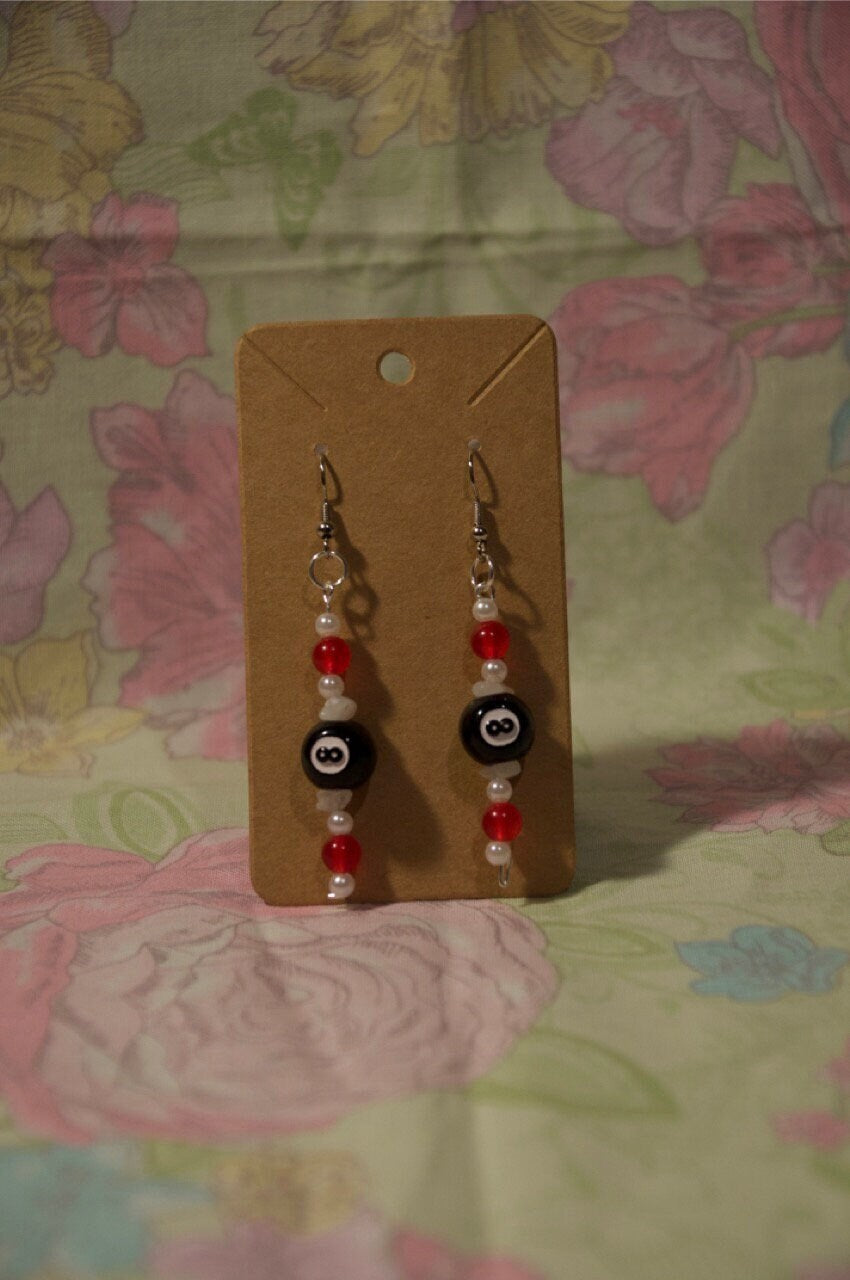 Billiard 8 Ball Red and Black Earrings