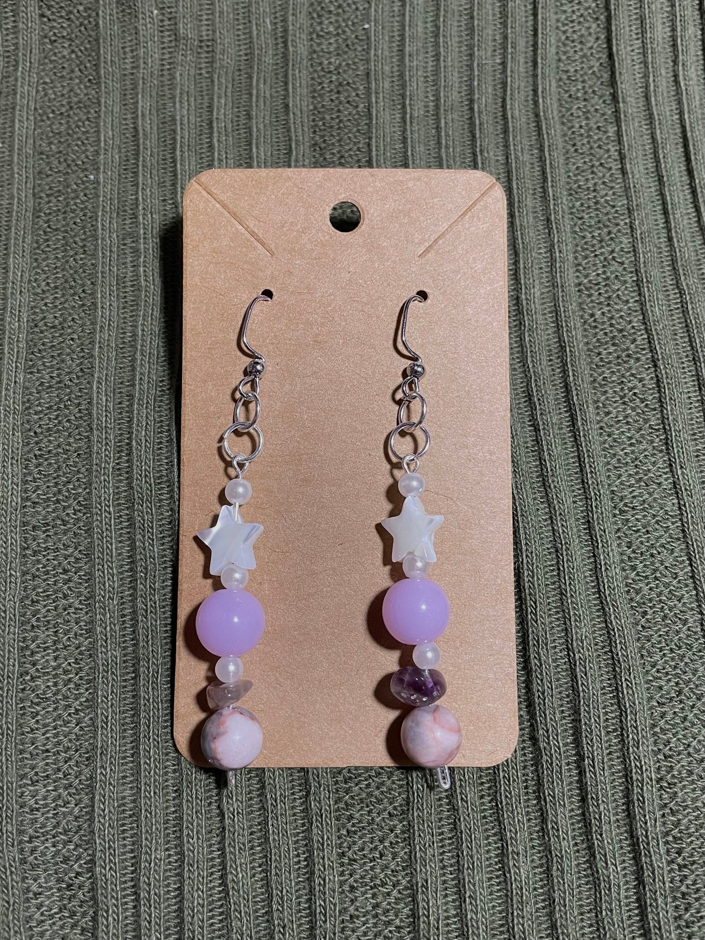 purple and white star earrings