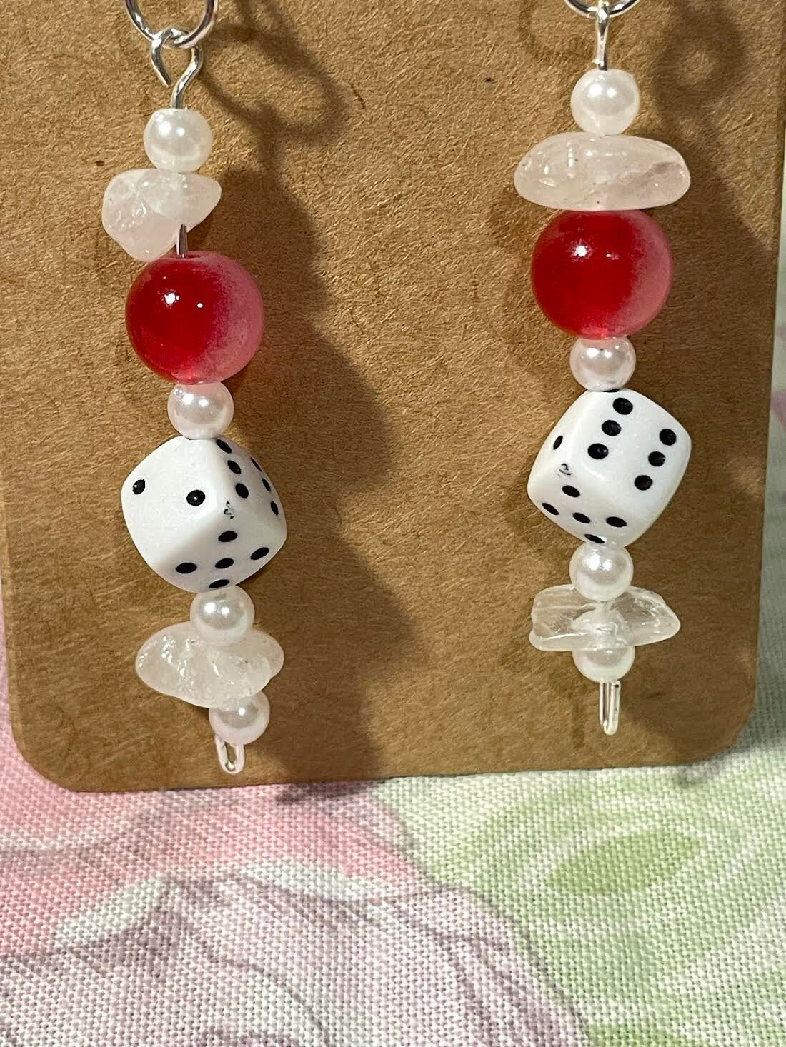 Red and White Dice Earrings